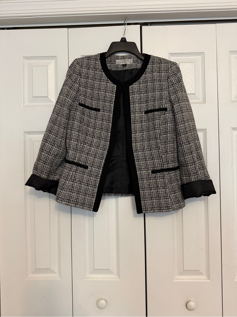 Tahari Black and White Tweed Jacket with Contrast Trim